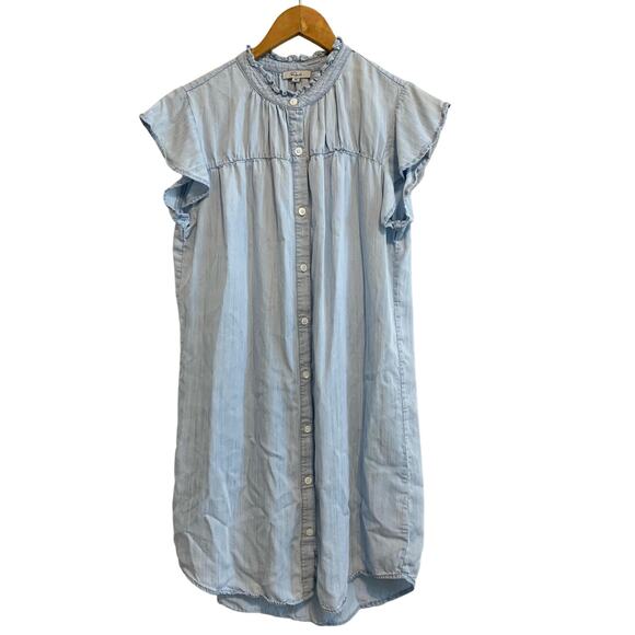 Rails Light Blue Chambray Ruffle-Collar Button-Front Shirt Dress Size XS - Picture 1 of 8